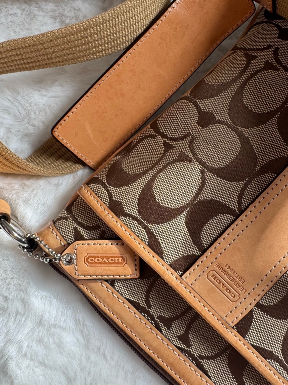 Coach Signature Crossbody Bag Y2K Brown Tan Mini Canvas Leather